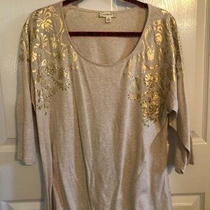 Nurture Beige/Gold embellished blouse XL